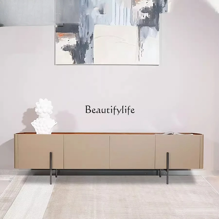 

Italian minimalist solid wood TV cabinet modern minimalist saddle leather custom floor cabinet