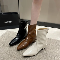 White Ankle Boots Women's Rubber Shoes Rain Zipper Luxury Designer Boots-Women Low Pointy Autumn Ladies Fashion Med 2024 Pointed