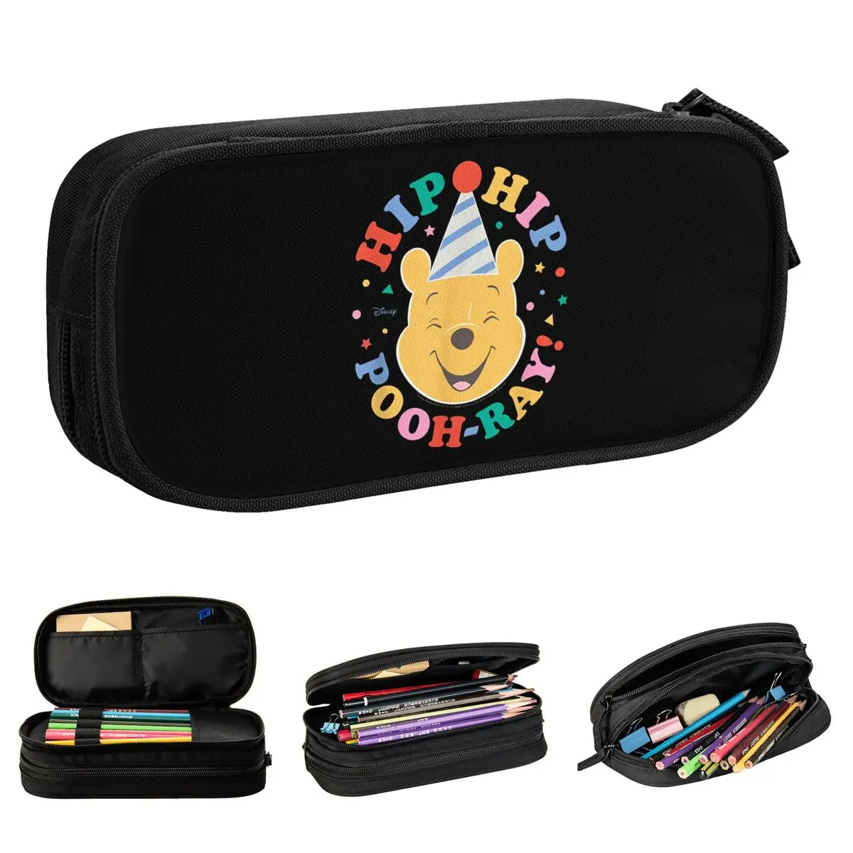 Winnie The Pooh Hip Hip Pooh-ray! Pencil Case Birthday Cartoon Pencilcases Pen Box Student Big Capacity Pencil Bags Zipper