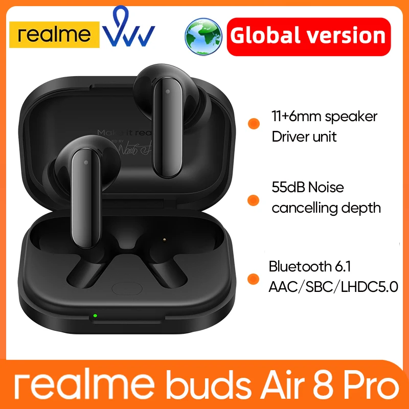New realme Buds Air 8 Pro TWS Wireless Earphone 55dB Noise cancelling depth Bluetooth 6.1 Headphone Global Version