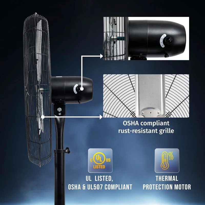 Tornado 30 Inch High Velocity Stationary Non-Oscillating Metal Pedestal Fan Commercial, Industrial Use 3 Speed 8850 CFM 10 FT