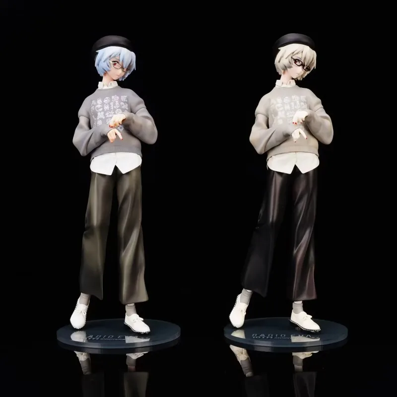 24CM New Century Evangelion Ayanami Rei Sailor Girl Model figures Sweatshirt casual clothes Blue-gray Short hair Ornaments Boxed