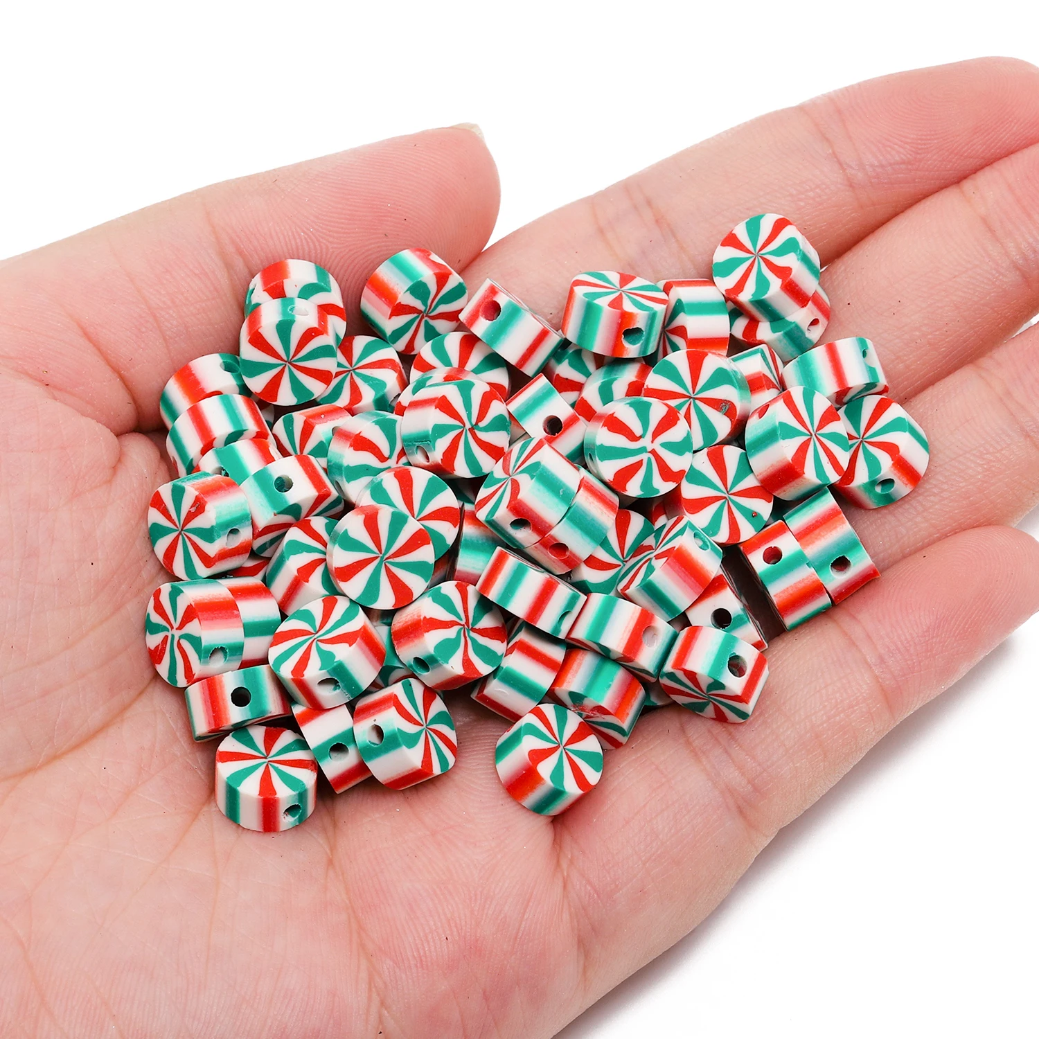 50Pcs/Lot 9mm Christmas Candy Polymer Soft Clay Beads Loose Spacer Beads For DIY Jewelry Making Bracelet Necklace Accessories