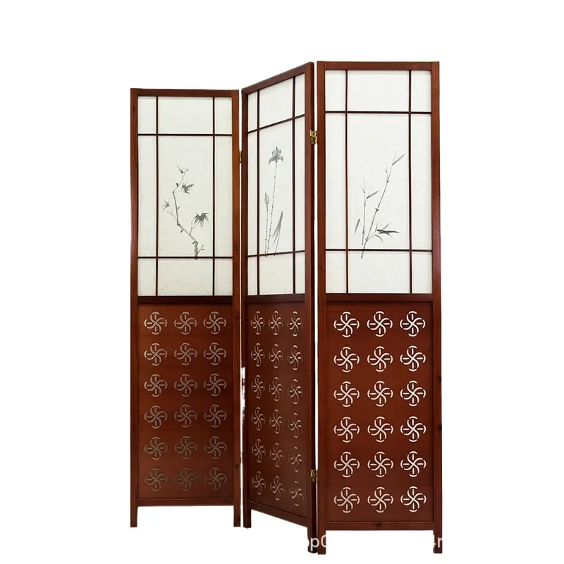Japanese Solid Wood Folding Screen Room Divider Handmade Mobile Partition for Home Office Hotel Study Furniture