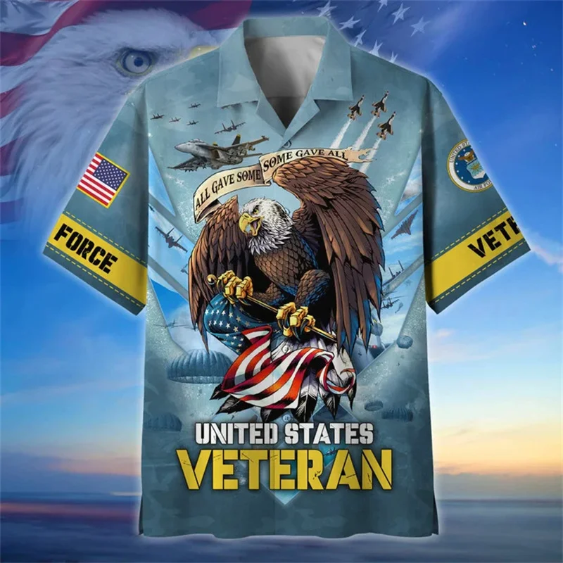 Summer New 3D Print UNITED STATES Soldiers Armys Veterans Shirts Kid Fashion Short Shirts For Men Women Vintage Hawaiian Clothes