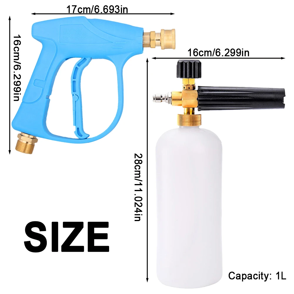 الأزرق جهاز تنظيف يعمل بالضغط العالي رغوة مدفع 1/4 "الاتصال السريع M22-14 الموضوع مع محول كارشر لتفصيل شاحنة سيارة K-Series