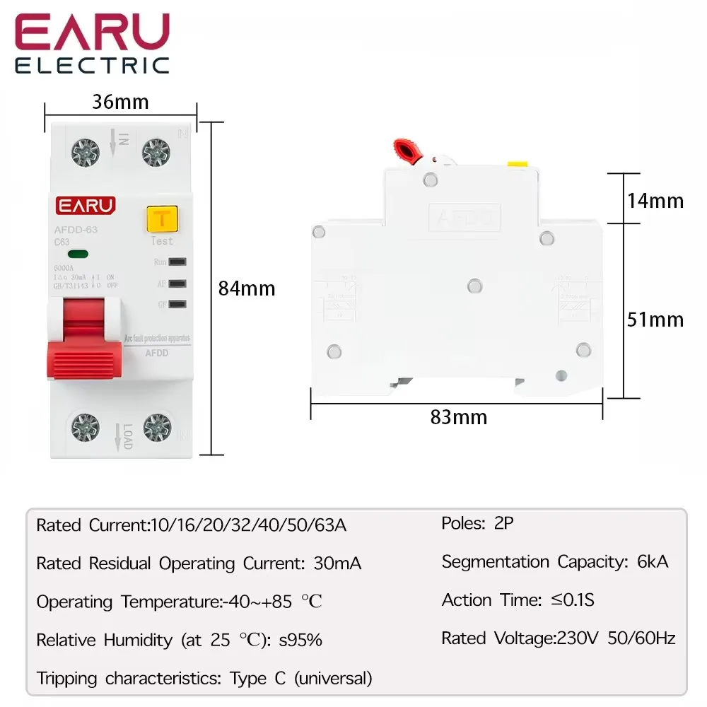 AFDD Fault Arc Protector Circuit Breaker Main Switch RCBO MCB Short Circuit Protection Leakage Protection Overload Protection