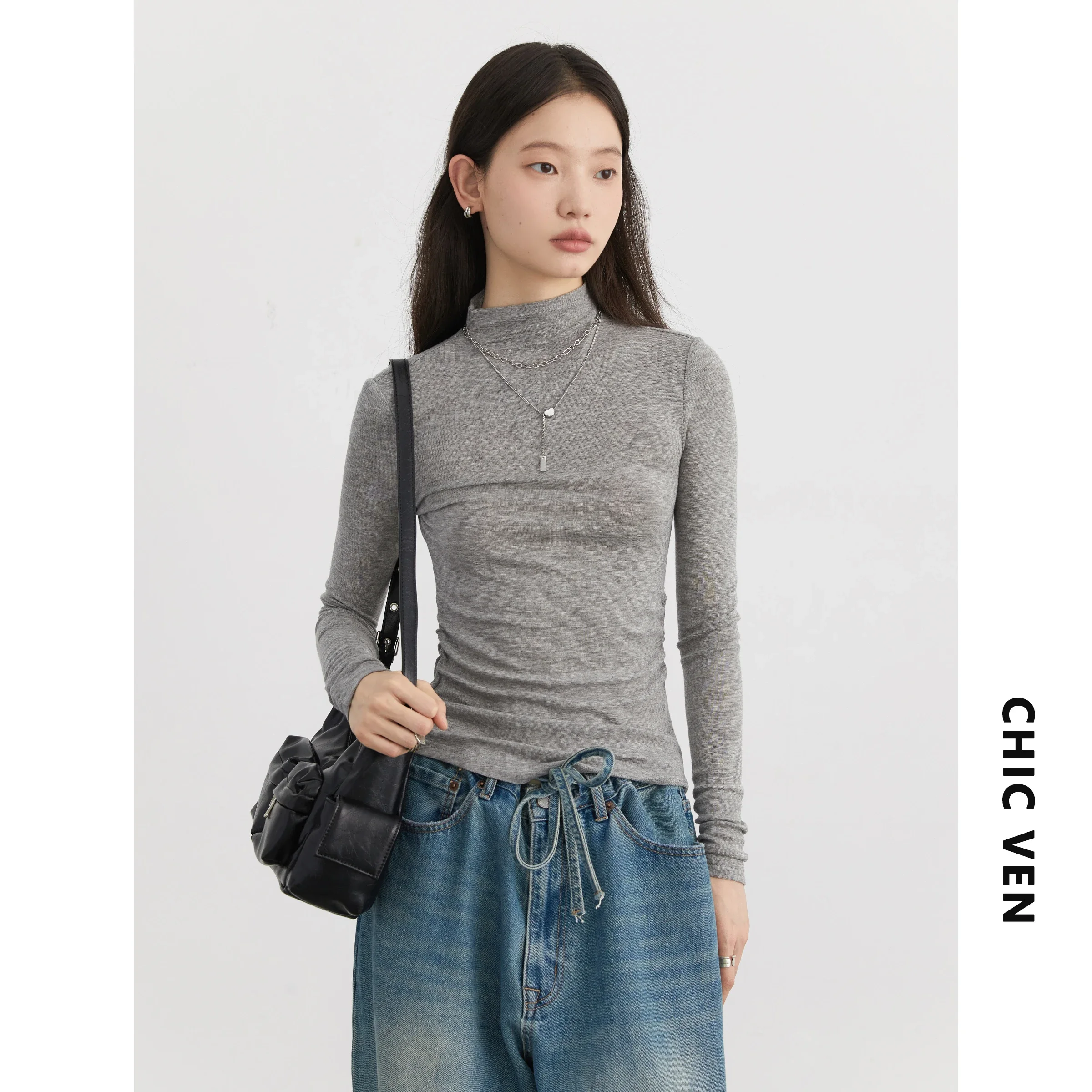 CHIC VEN Women's T-Shirts Slim New Four-color Optional Knitted Basic Female Sweater Woman Tees Spring Autumn 2024