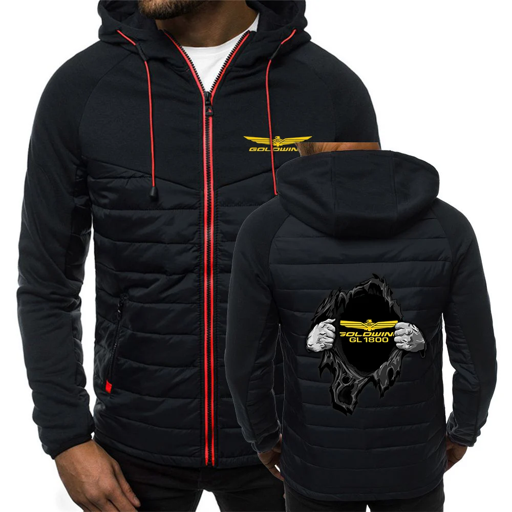 

2024 Goldwing GL1800 Motorcycle Men Autumn and Winter Print Comfortable Casual Fashion Patchwork Cotton-padded Jacket Hooded Top