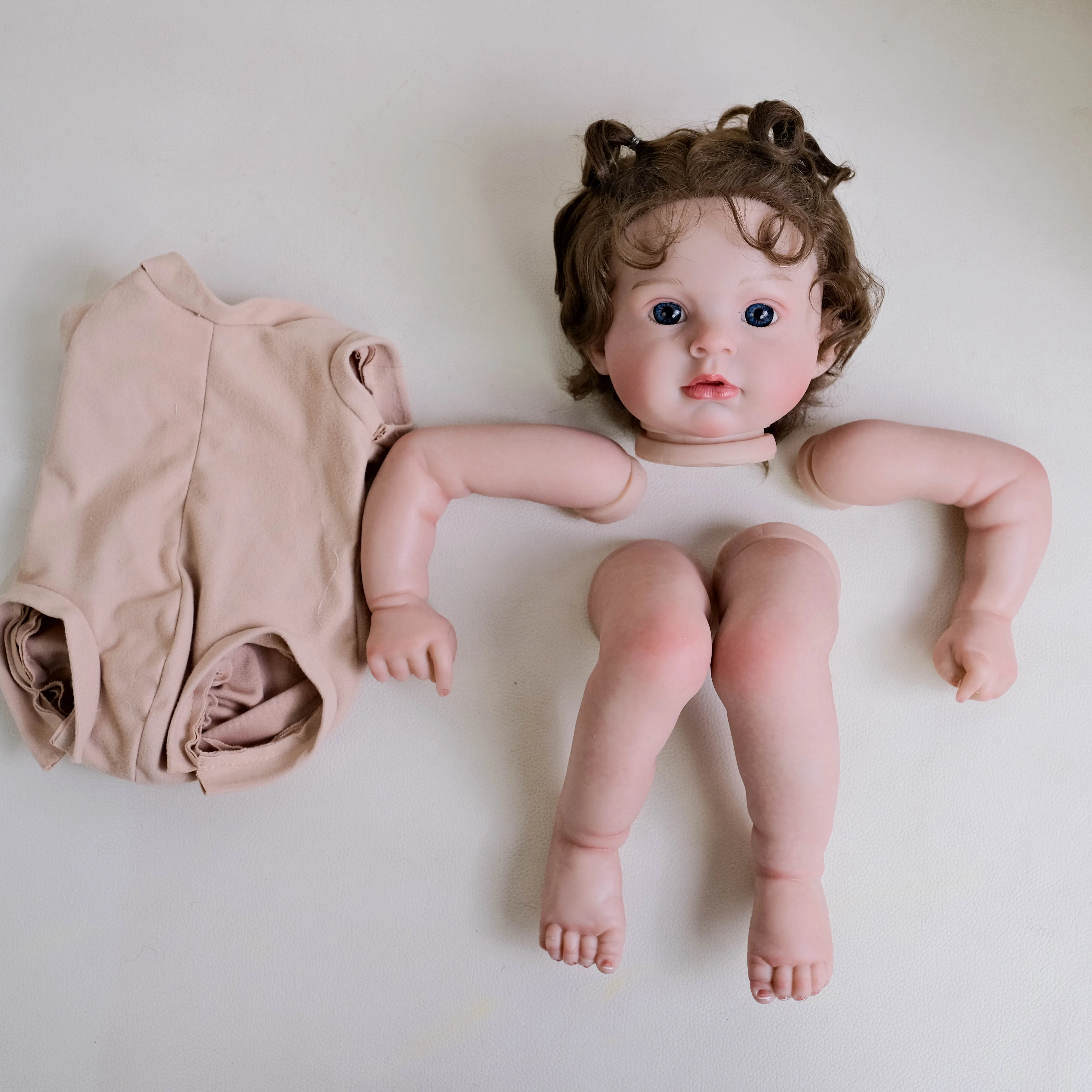 NPK 22inch Arianna Teddy Reborn Doll Kit - Painted Unfinished Doll Parts with Hand Rooted Brown Hair Lifelike Doll Making Kit