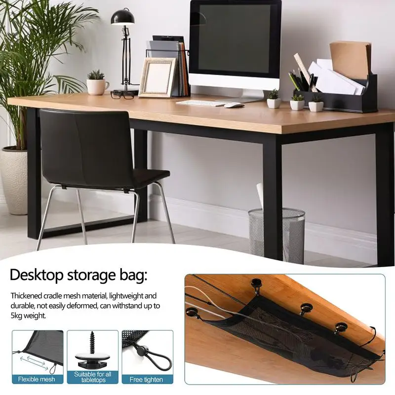 Under Desk Cable Management Net Network Cable Organizer Storage Net For Under Desk Large Capacity Space Saving Mesh Bag For Most