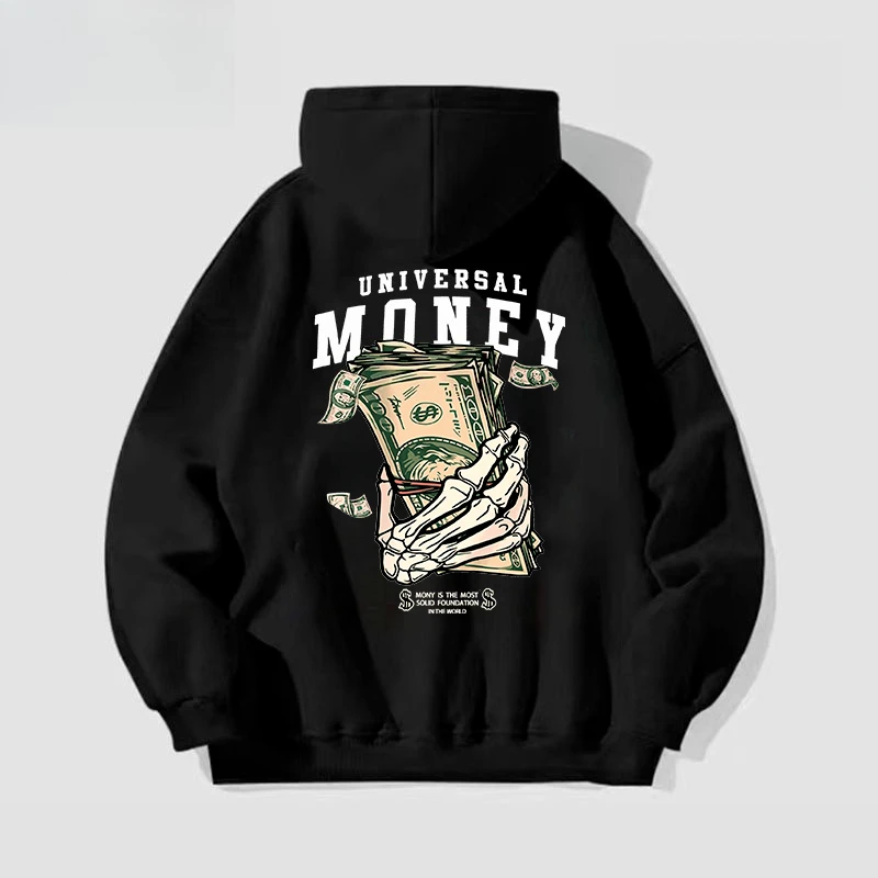 

New High-quality Trend American BF Style Banknote Printing Hoodie Autumn and Winter Warm Men's and Women's Long Sleeves