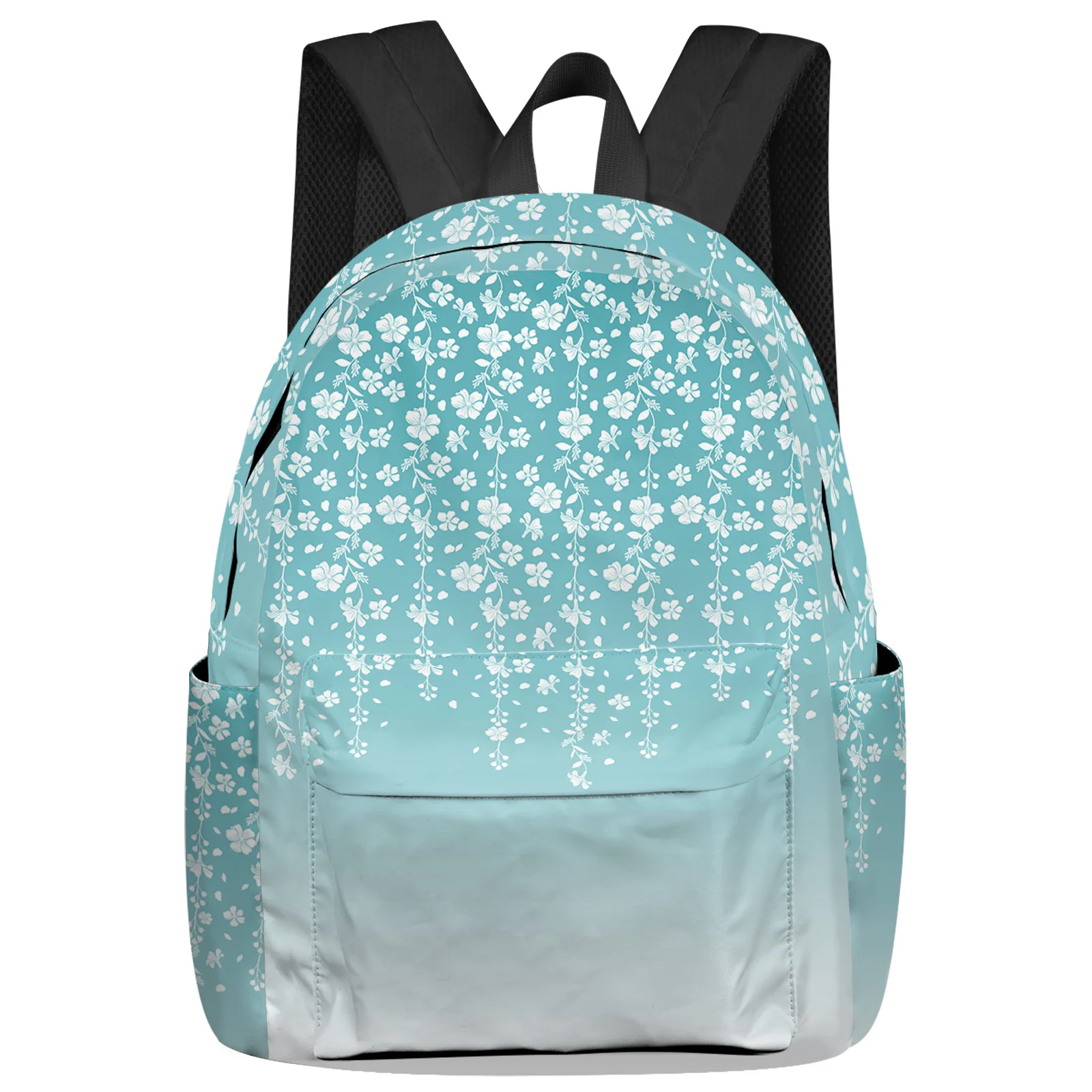 

Teal Gradient Flower Women Man Backpacks Waterproof Travel School Backpack For Student Boys Girls Laptop Book Pack Mochilas