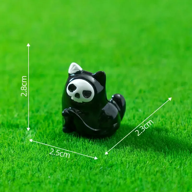 Black Halloween Skeleton Ghost Cat Mini Resin Miniatures: 3Pcs Decoration Micro Landscape DIY Crafts Home Ornaments