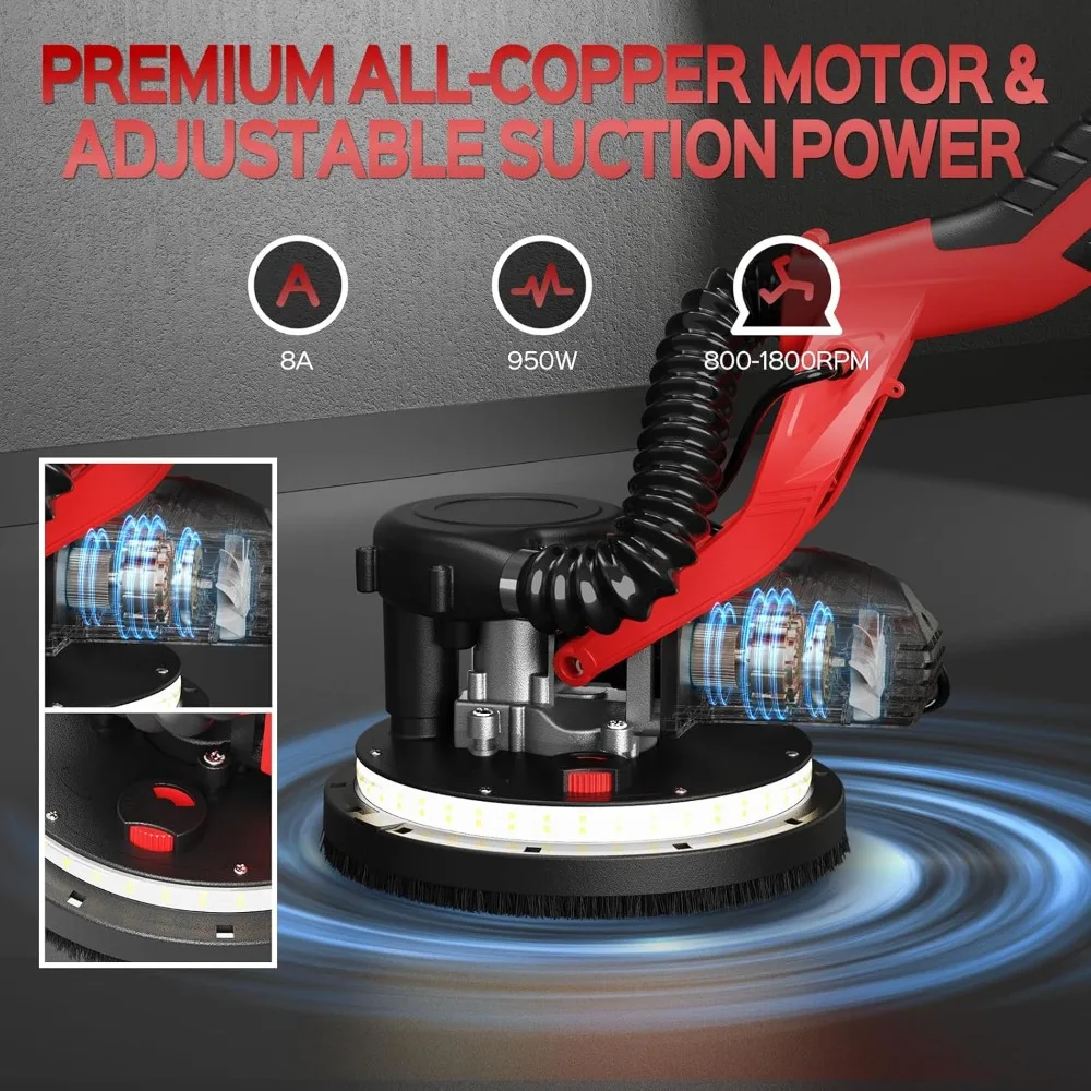 Шлифовальный станок для гипсокартона, обновленный на 2025 градусов, 8-амперный инструмент для удаления попкорна на потолке с 7 переменными скоростями, 800–1800 об/мин, шлифовальный станок для гипсокартона