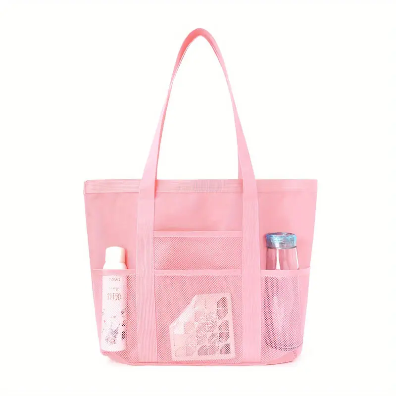 حقائب الشاطئ سعة كبيرة حقيبة حمام السباحة مقاوم للماء شبكة اللياقة البدنية حقيبة يد المحمولة حقيبة السباحة لزجاجة المياه النظارات الشمسية للنساء #6