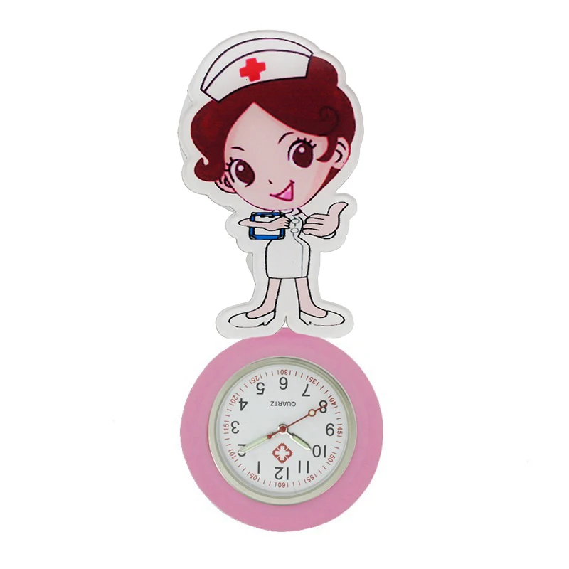 YiJia 10pc Wholesale Luminous Pointer Retractable Badge Reel Nurse Pocket Watch with Colorful Rubber Protect for Hospital Woker