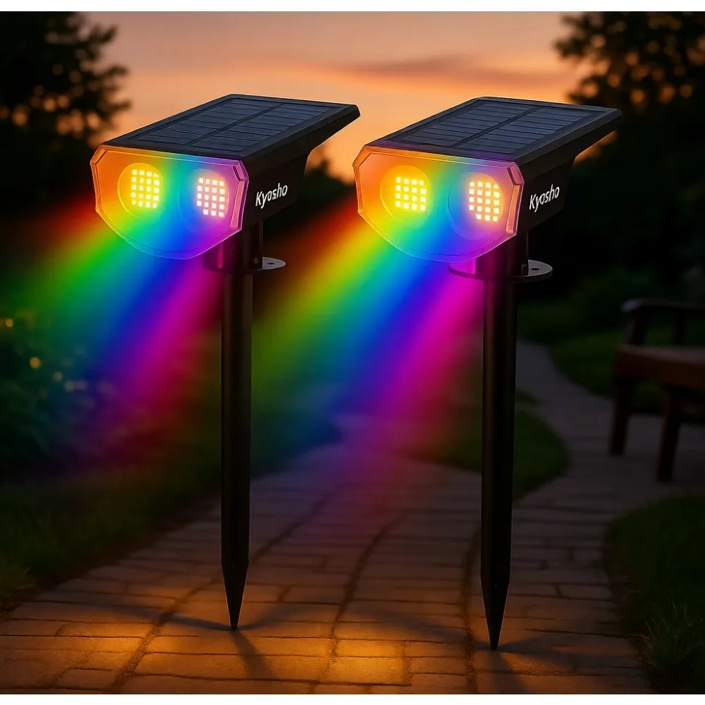 

Солнечные цветные прожекторы для улицы, 9 режимов, 38 светодиодов RGBW, водонепроницаемые, разноцветные, для деревьев и бассейнов, 2 штуки в упаковке