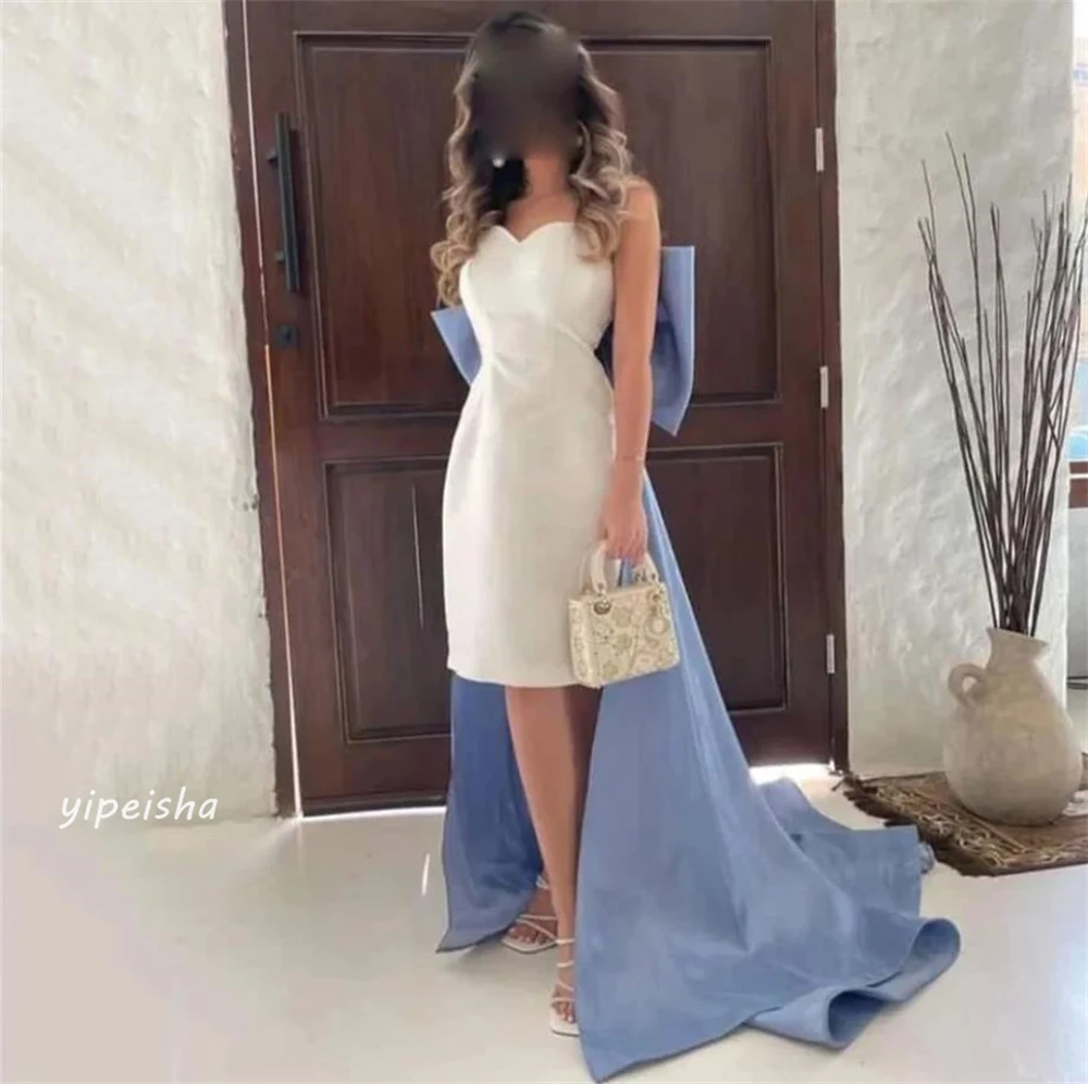 Jersey Bow Ruched Birthday A-line Sweetheart Bespoke Occasion Gown Midi Dresses