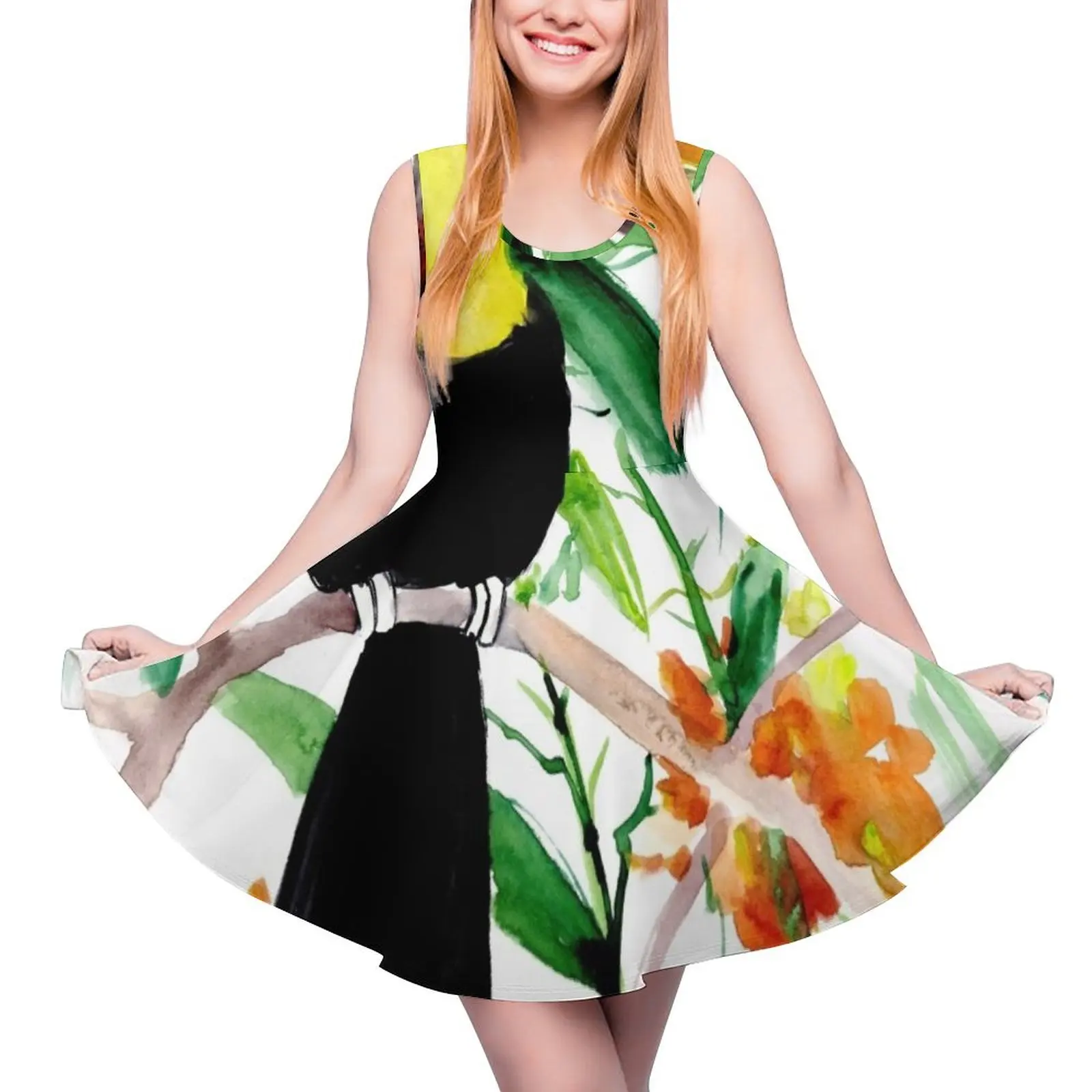 

Toucan in Jungle Sleeveless Dress luxury woman evening dress summer clothes summer dress daily