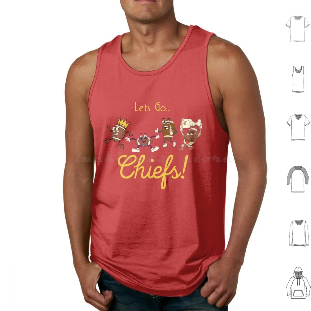 Camisetas sin mangas Retro Kc Chiefs Cartoon Champs, chaleco sin mangas Kc Chiefs Chiefs Kansas City, diseño Retro de campeones rojo y amarillo