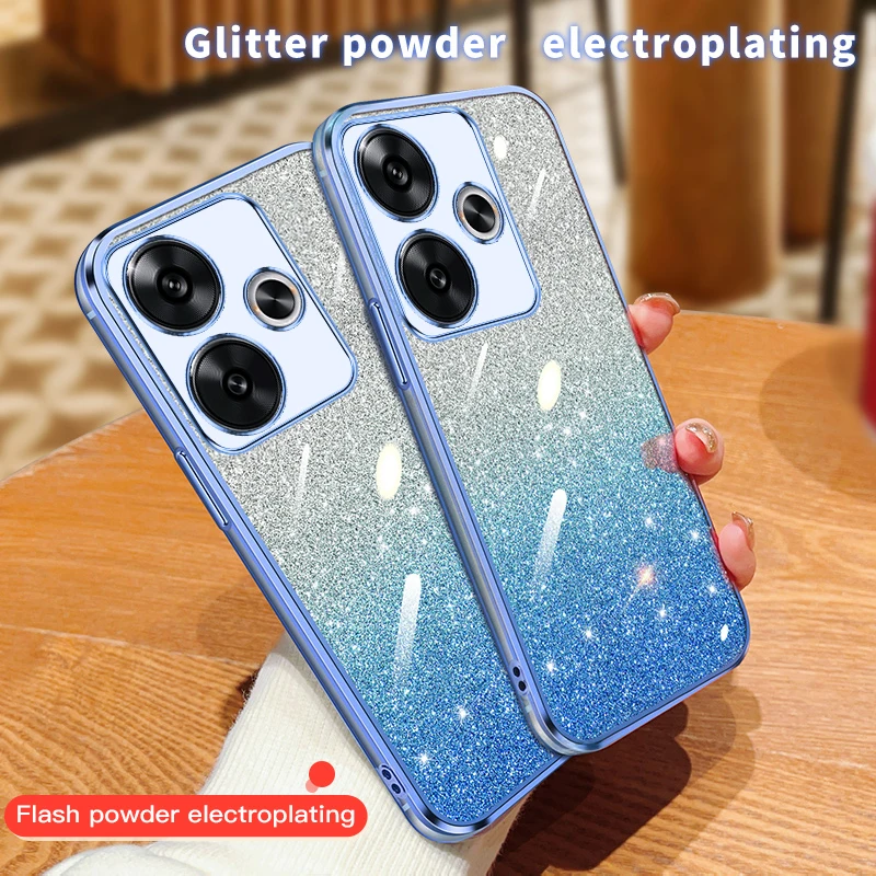 Luxury Plating Glitter Powder Protection Case For XIAOMI MI Poco F6 Shockproof Phone Cases Silicone Soft Back Cover Phone Shell