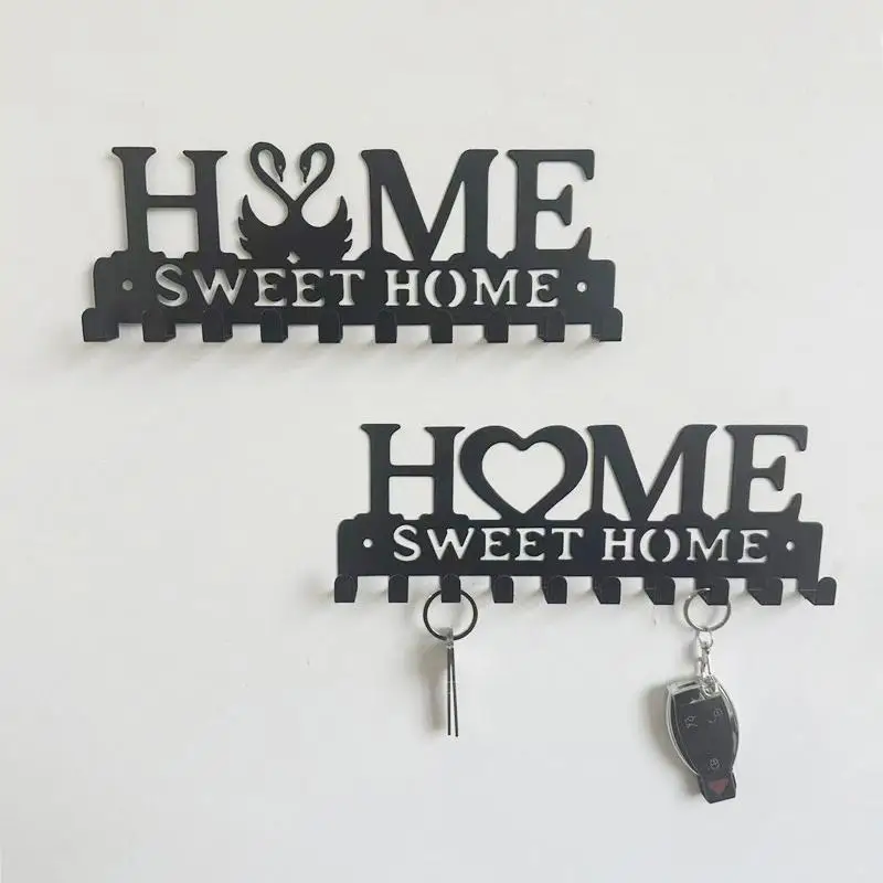 Black Metal Wall Mounted Key Holder Hooks With Cute Cartoon Patterns Perfect For Entryway Hallway Home Decor Storage Organizer