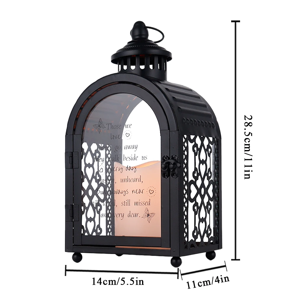 Metal Candle Holder Lantern Remembrance Lantern Walk Beside Us Memorial Lantern With Automatic Timer LED Candle for Home Decor