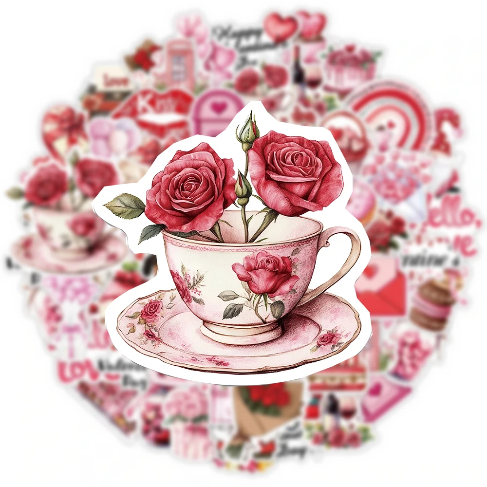 

10/30/50pcs Romantic Valentine's Day Gift Cartoon Stickers Red Cute Aesthetic Sticker Suitcase Phone Notebook Decoration Decals