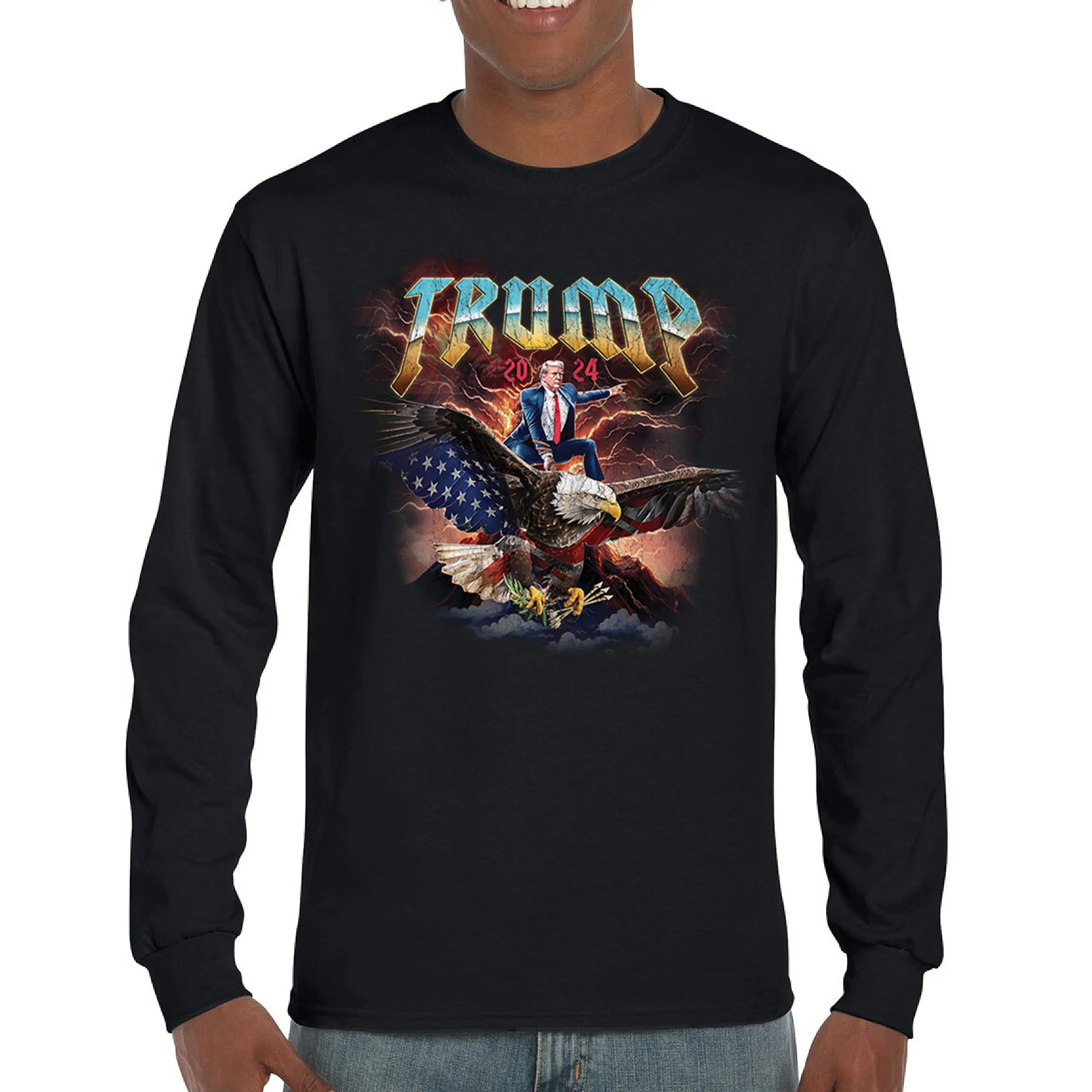 Trump 2024 Eagle Rider Long Sleeve T-shirt MAGA 47 President Take America Back