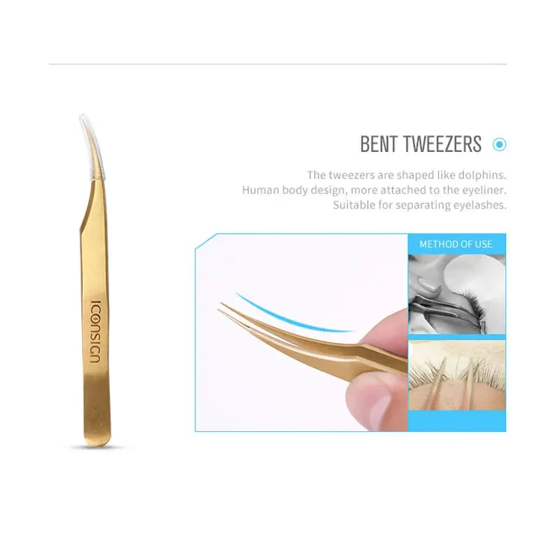 Pinzette per ciglia dorate Pinzette per ciglia a ventaglio ad alta precisione 3D 6D Volumn Pinzette per estensione ciglia Strumento per trucco occhi con borsa