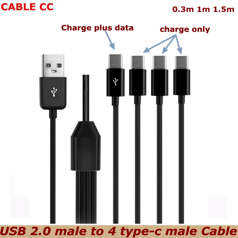 New 0.5m Portable USB 2.0 Type A Male To 4/3/2Type-c USB 3.1 Male Splitter Y Charging Cable For mobile Phone Mobile Laptop Bank