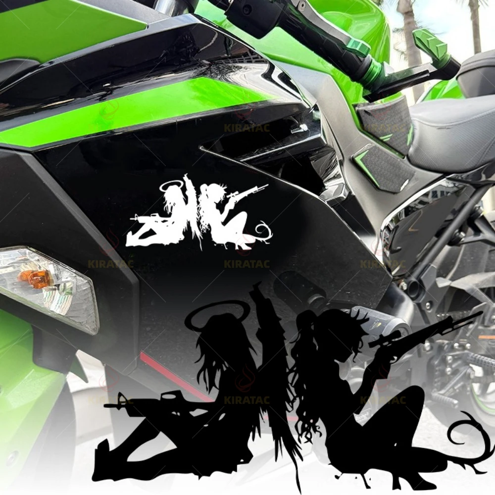 One Piece Holographic Angel Demon Gun Girl Sticker, Waterproof Vinyl Decal for Motorcycle Helmet and Car