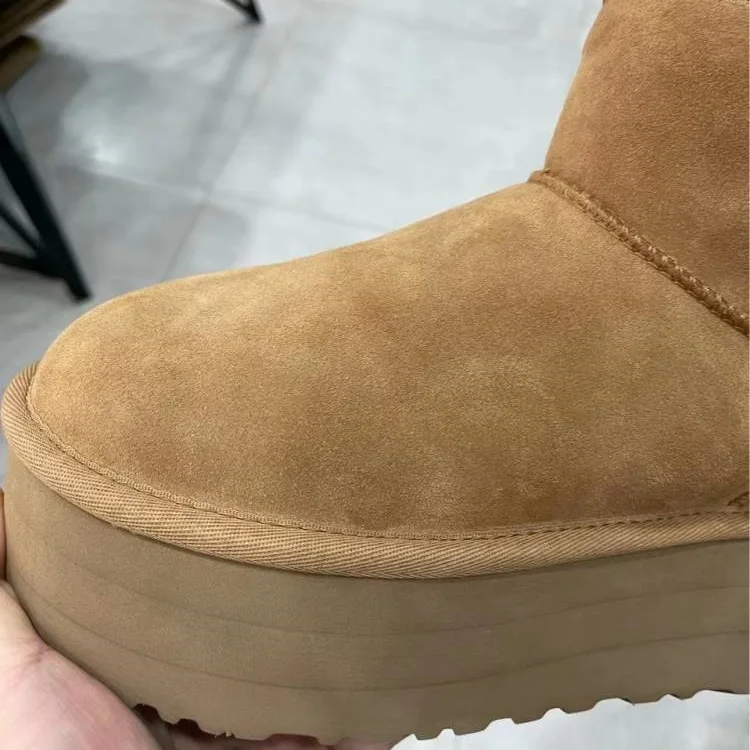 HQF UG 2024 New Natural Sheep Fur Women Fashion Casual Winter Snow Boots Wool Lined Ankle Warm Shoes 5CM Platform Waterproof