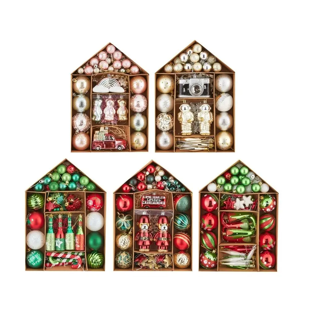 

70Pcs Nordic Style Xmas Ball Gift Box Set Electroplating Colorful Christmas Special-Shaped Ball with House Box Shatterproof