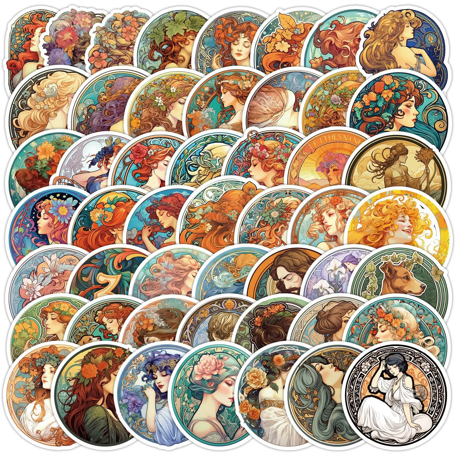 

50Pcs Cartoon Mucha Style Series Graffiti Stickers Suitable for Laptop Helmets Desktop Decoration DIY Stickers Toys Wholesale