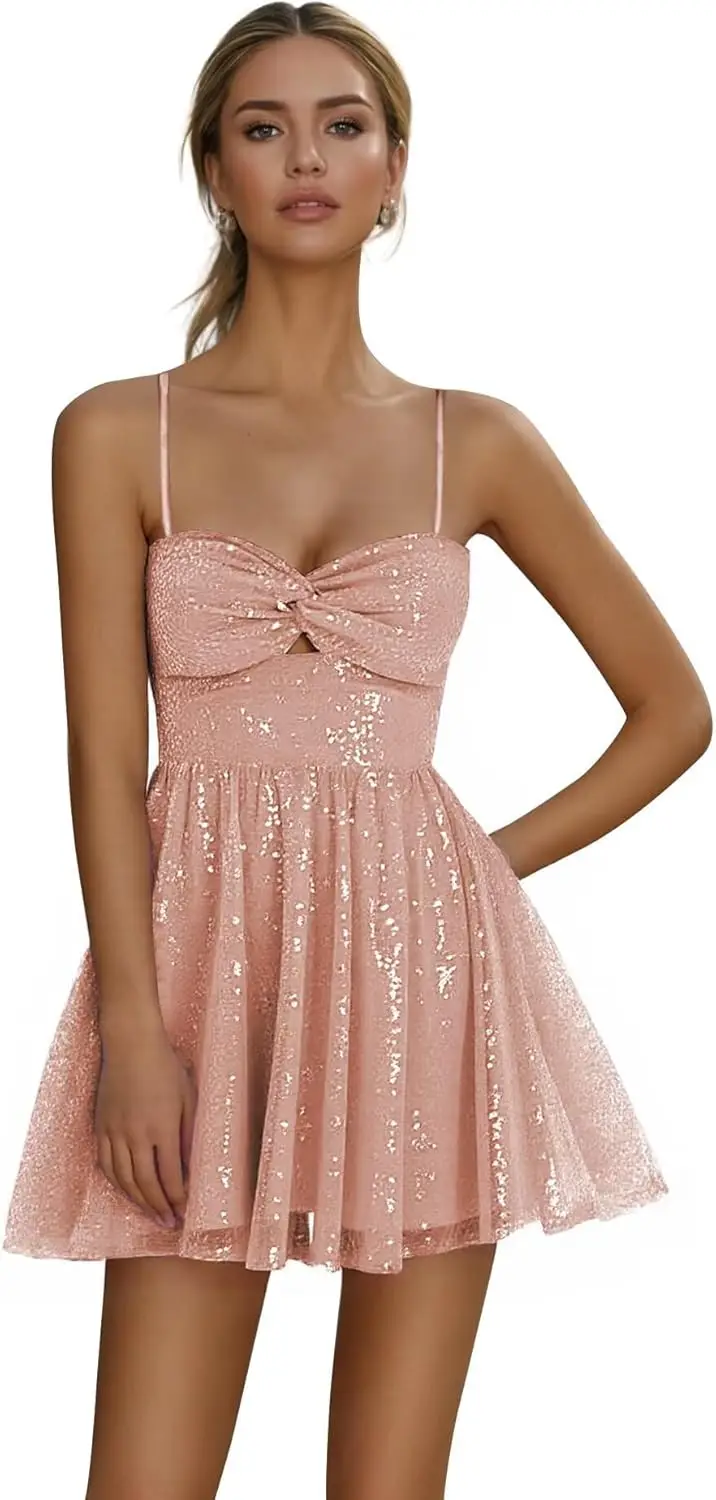 

Платья для выпускного вечера на бретельках с короткими рюшами и пайетками Вечернее платье для выпускного вечера Мини-длина Коктейльное платье Выпускное мини-платье