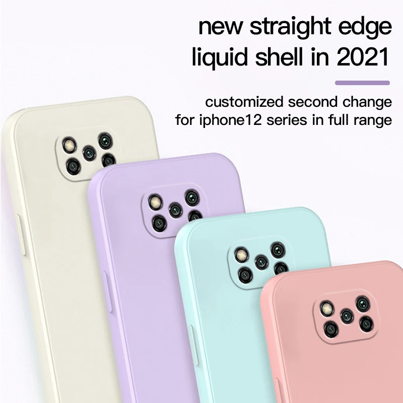 Square Liquid Soft Silicone Phone Case For Xiaomi Redmi Note 7 8 9 9S 10 Pro Max Poco X3 Pro NFC F3 GT M3 M4 Pro 5G Cover Funda