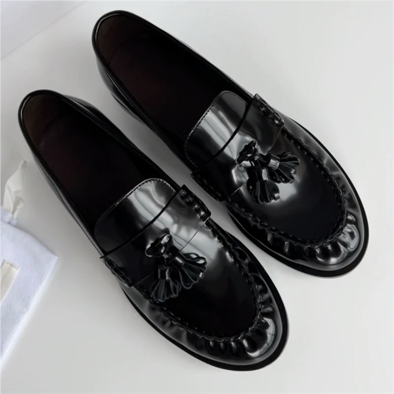 New retro flat bottomed calf leather hand sewn genuine leather sole women's loafers comfortable and casual single shoes for one