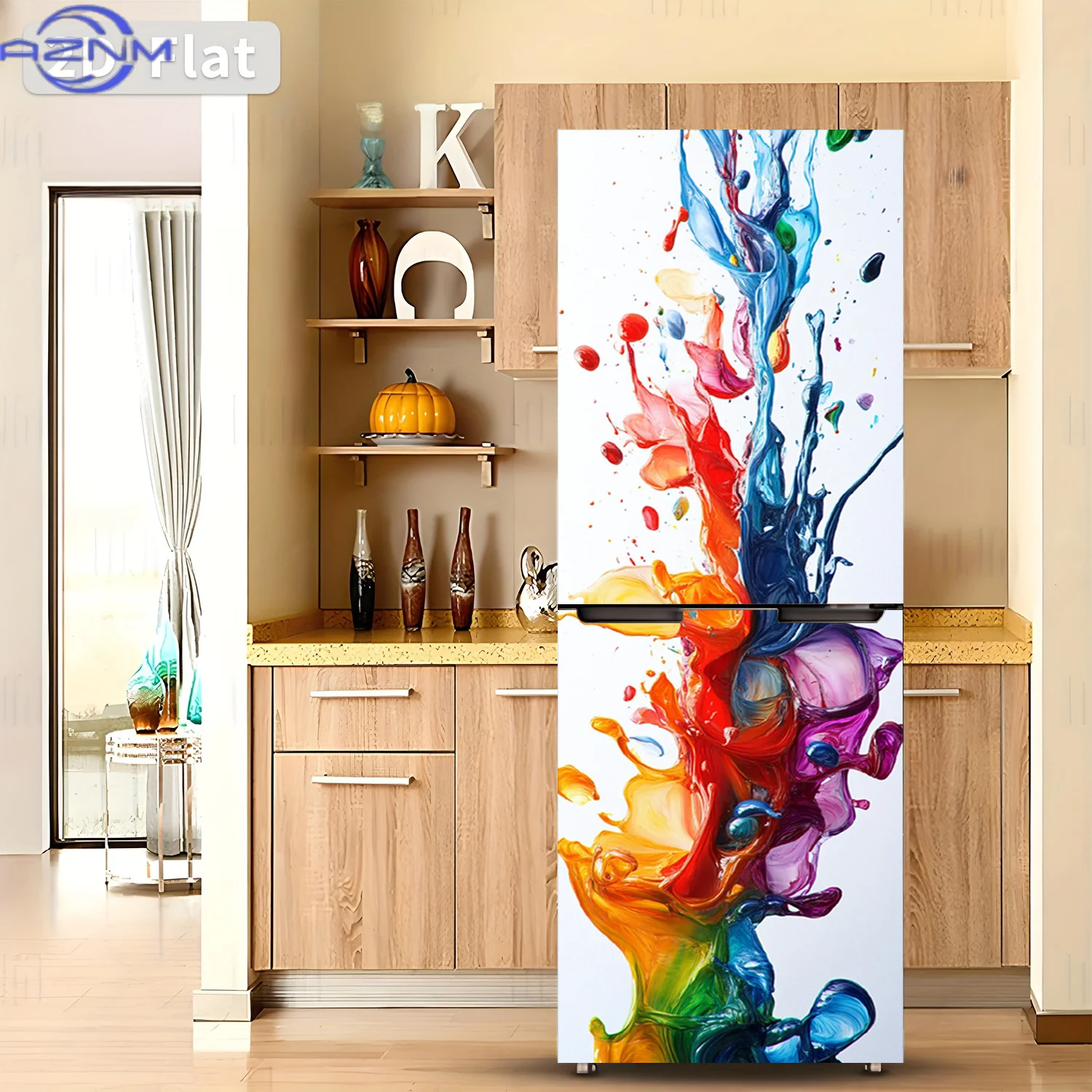2D Flat Printing 1pc Refrigerator Sticker , Colorful Paint Splatter Themed Design, Self-Adhesive Wall Decal Wallpaper, Suitabl