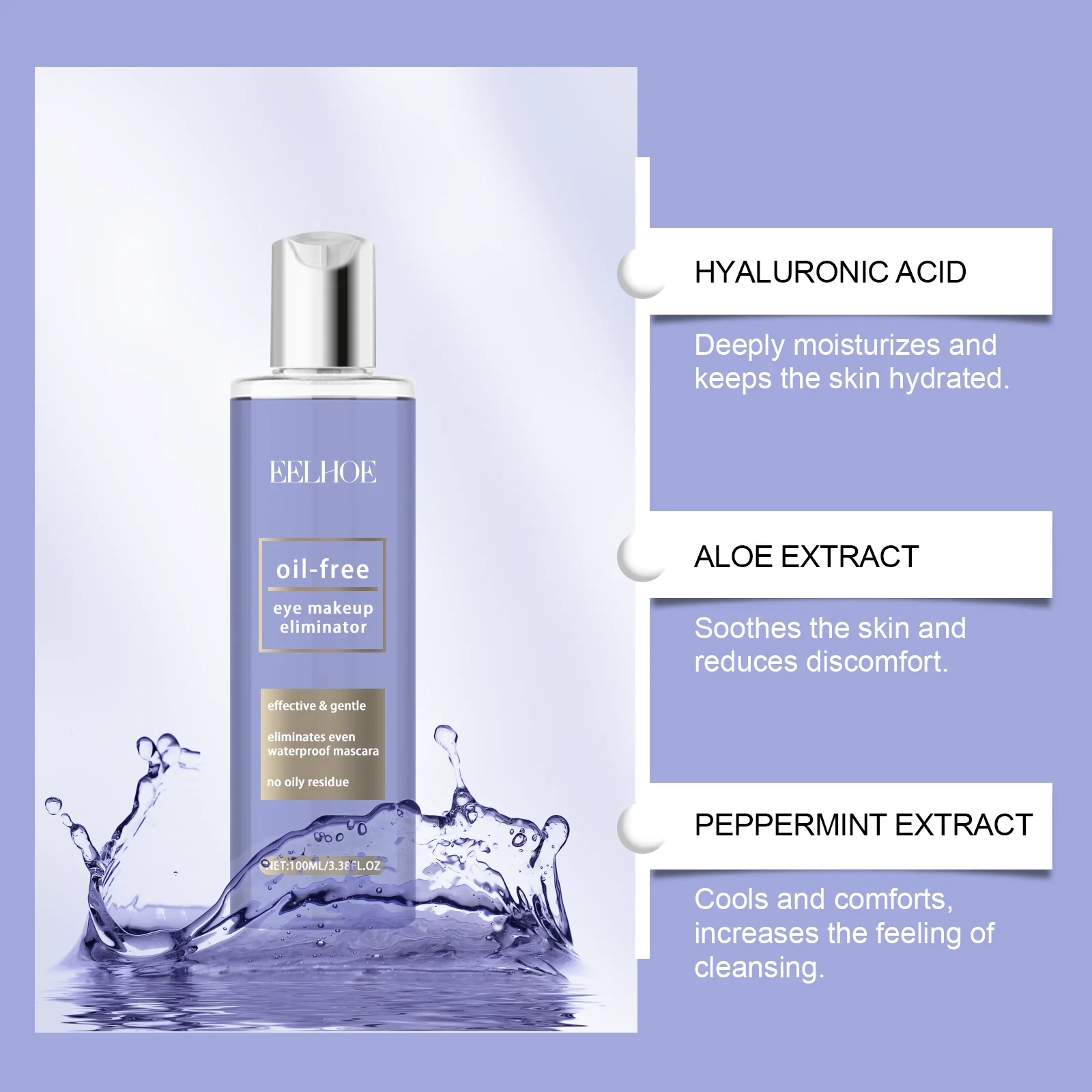 EELHOE Make-up verwijderaar voor ogen, lippen en gezicht - Reinigend en verfrissend gezichtswater, effectieve make-up verwijderen