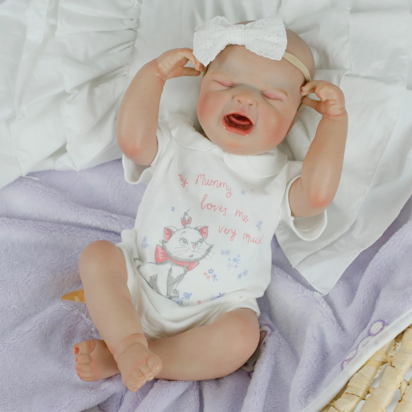 18インチ全身リアルな泣き声の新生児シリコンビニールリボーンドール女の子、多層ペイントソフトトイ、シックでおしゃれな人形