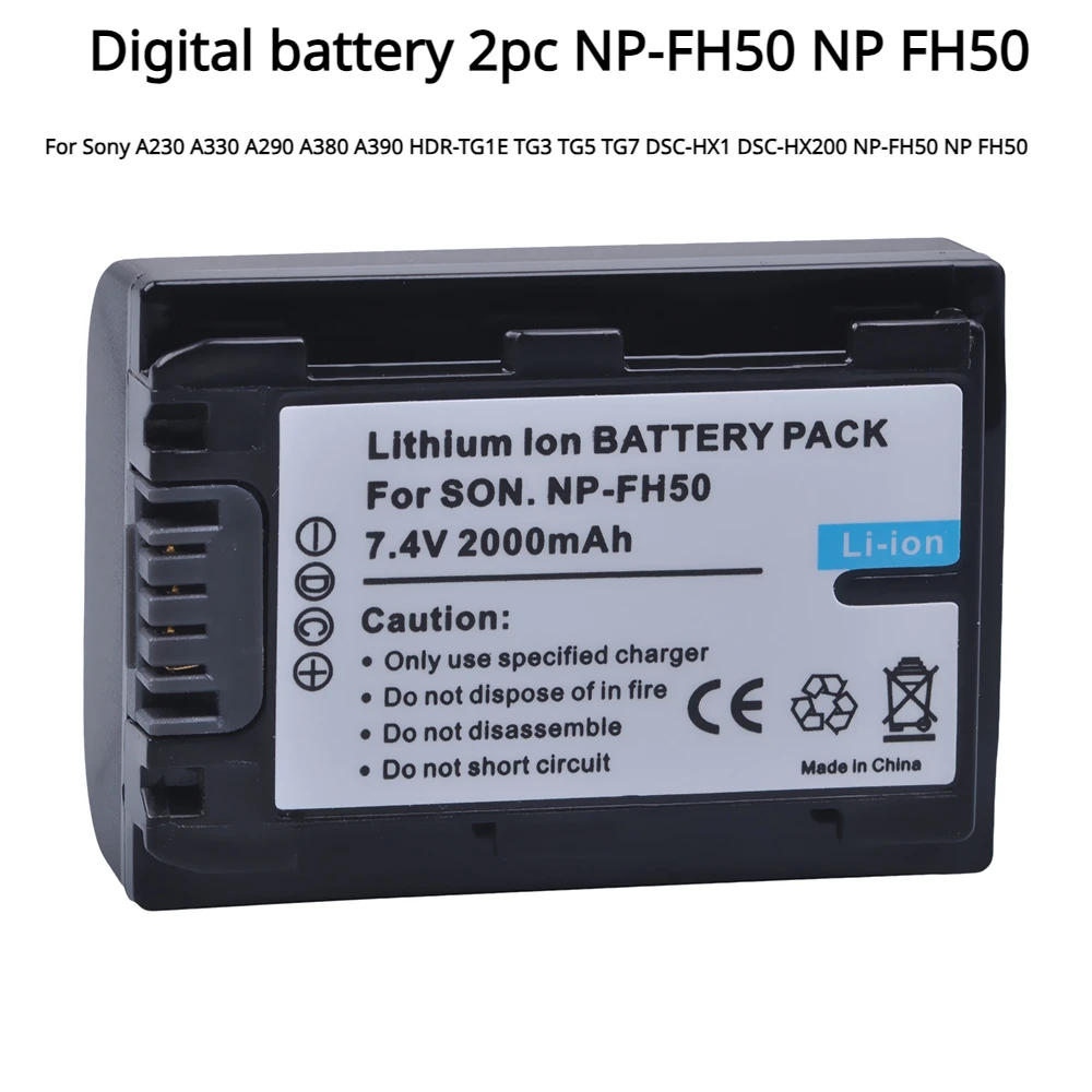 Digital battery 2pc NP-FH50 NP FH50for Sony A230 A330 A290 A380 A390 HDR-TG1E TG3 TG5 TG7 DSC-HX1 DSC-HX200 NP-FH50 NP FH50