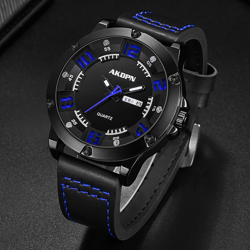 Relógio esportivo masculino relógios de quartzo pulseira de couro à prova dwaterproof água relógios de pulso masculino casual relógio de negócios relógios de luxo