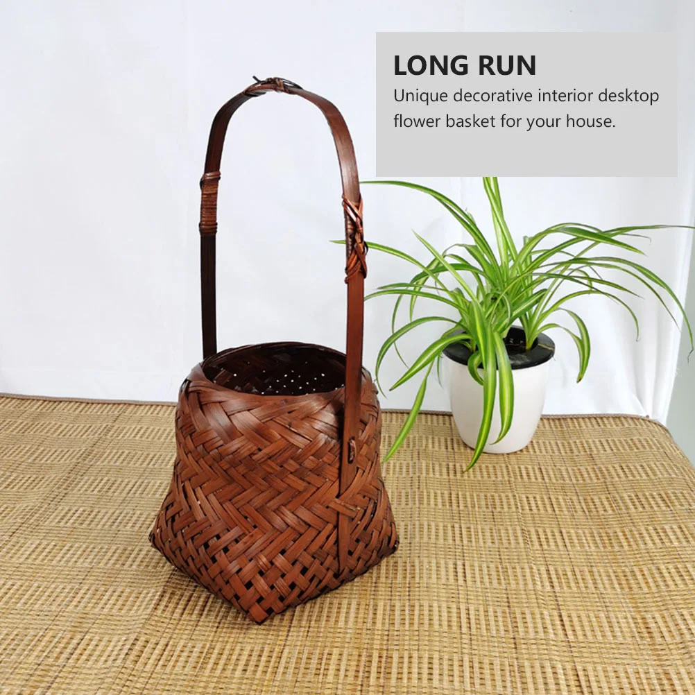 

1Pcs Chinese-Style Bamboo Flower Basket Retro Storage Basket Hollow Out for Home Desktop Decoration Unique Flower Pot