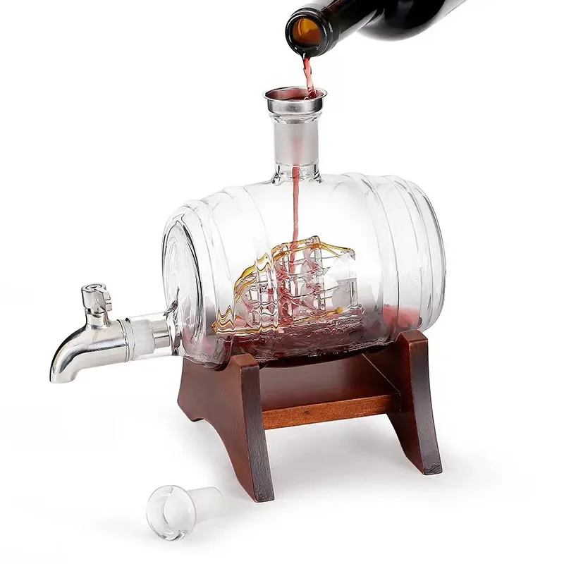 Horizontal Wine Barrel Shaped Sparkling Bottle With Faucet Sealed Beverage Container For Coke And Drinks Wholesale