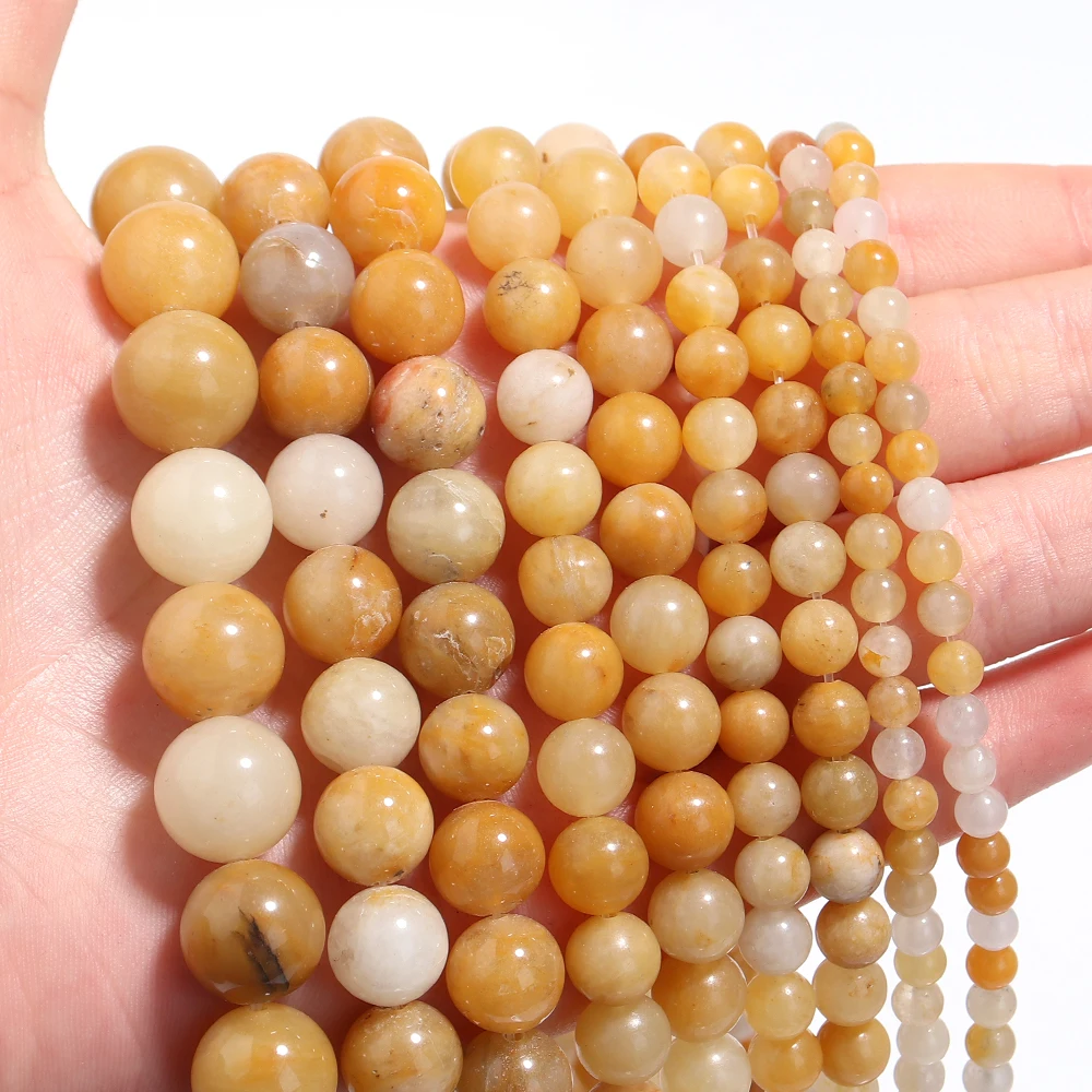 Louleur 1 Strand Natural Stone Beads Yellow Aventurine Jade Beading for DIY Bracelet Necklace Jewelry Accessories