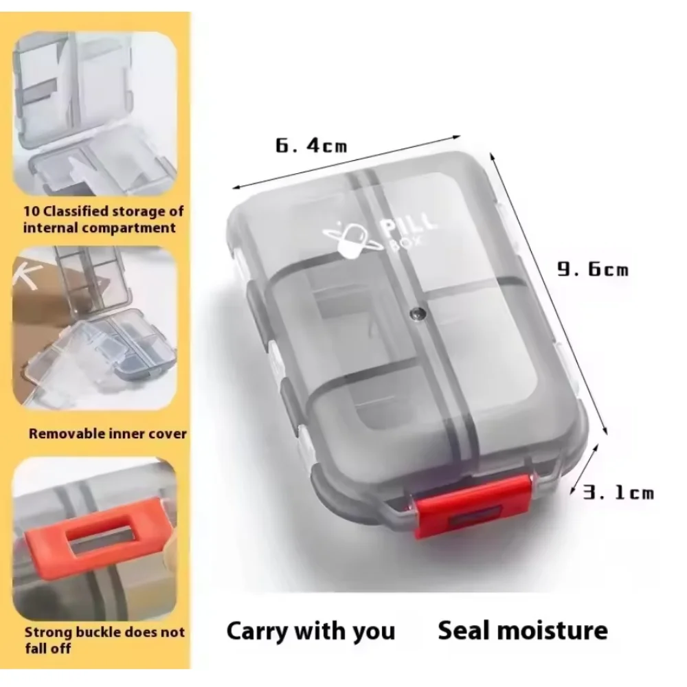 10 Grids Pill Case, Portable Small Weekly Travel Pill Organizer, Portable Pocket Pill Box Pill Container