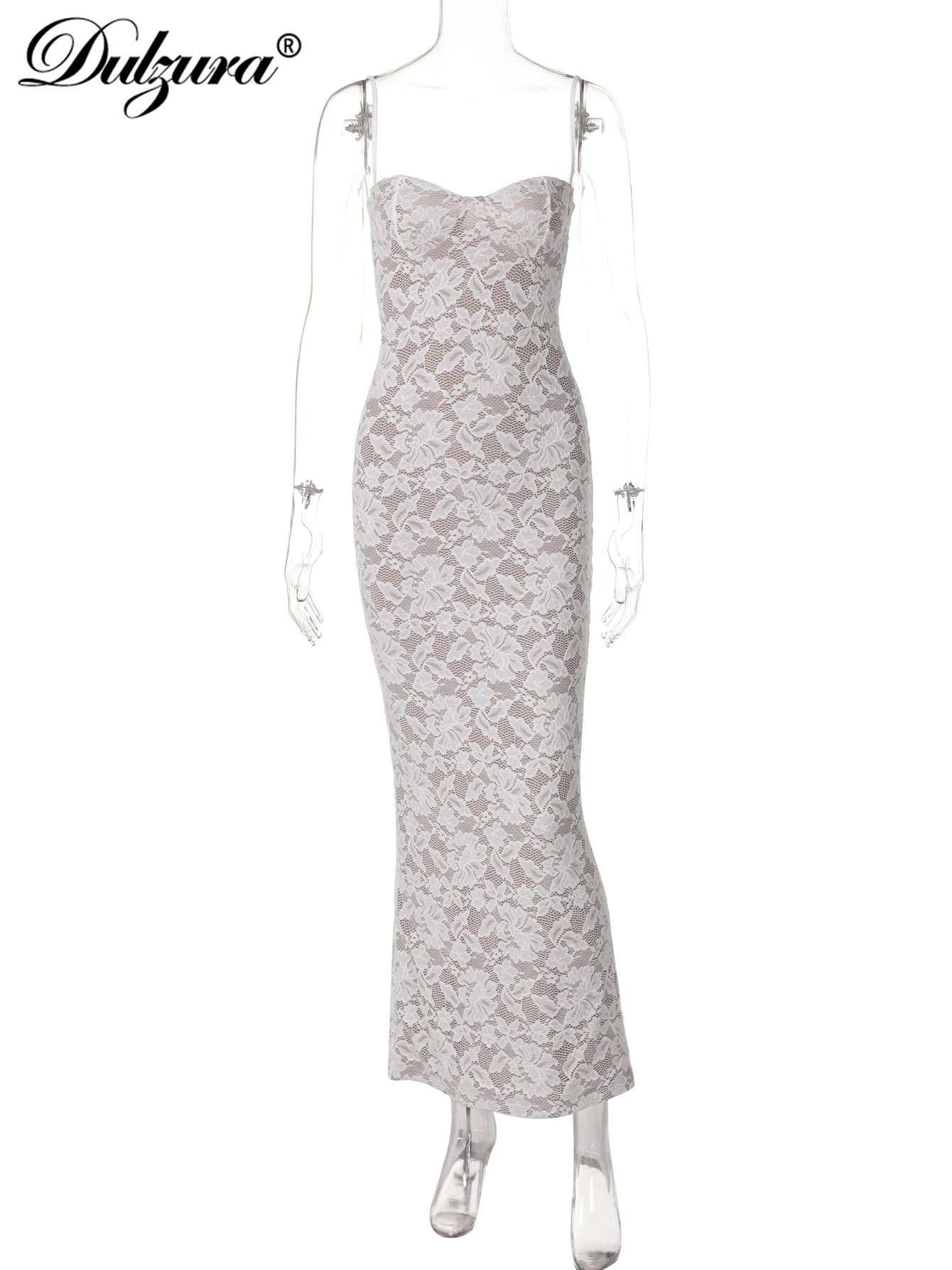 Dulzura senza maniche in pizzo con spacco posteriore aderente Cami maxi abito sexy elegante outfit party clubwear abiti autunno inverno da donna