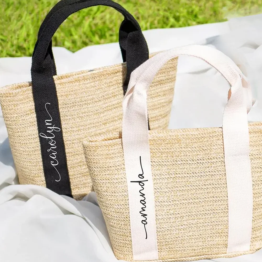 

Custom Burlap Tote Bag Bridesmaid Proposal Gifts Beach Straw Bag Bachelorette Party Bridal Shower Bride To Be Weekend Trip Bags